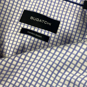 Bagatchi Comfort Stretch Button Shirt Men's 16 34/35 Medium Blue White Plaid